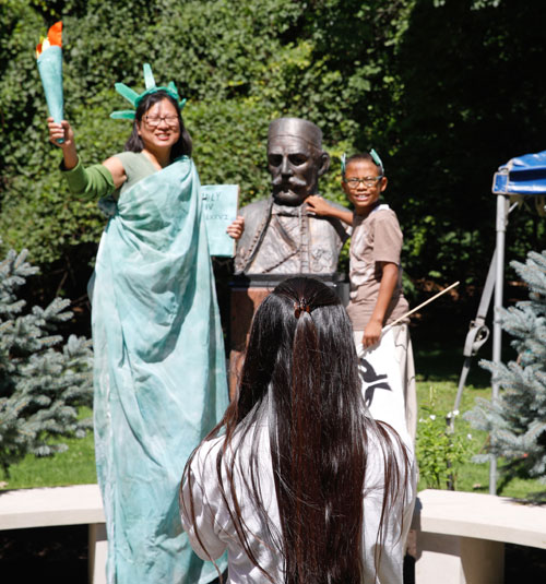 Lady Liberty posing in Serbian Garden